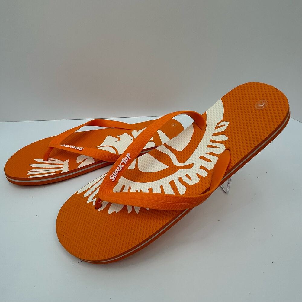 Shock Top Ale Beer Logo Flip Flop Sandals NWOT Bright Orange Mens L size 11
